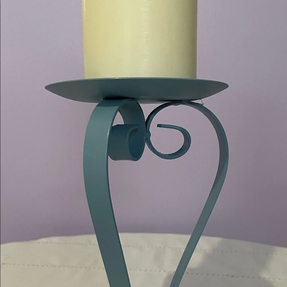 Tall Blue Metal Candle pillar Holder